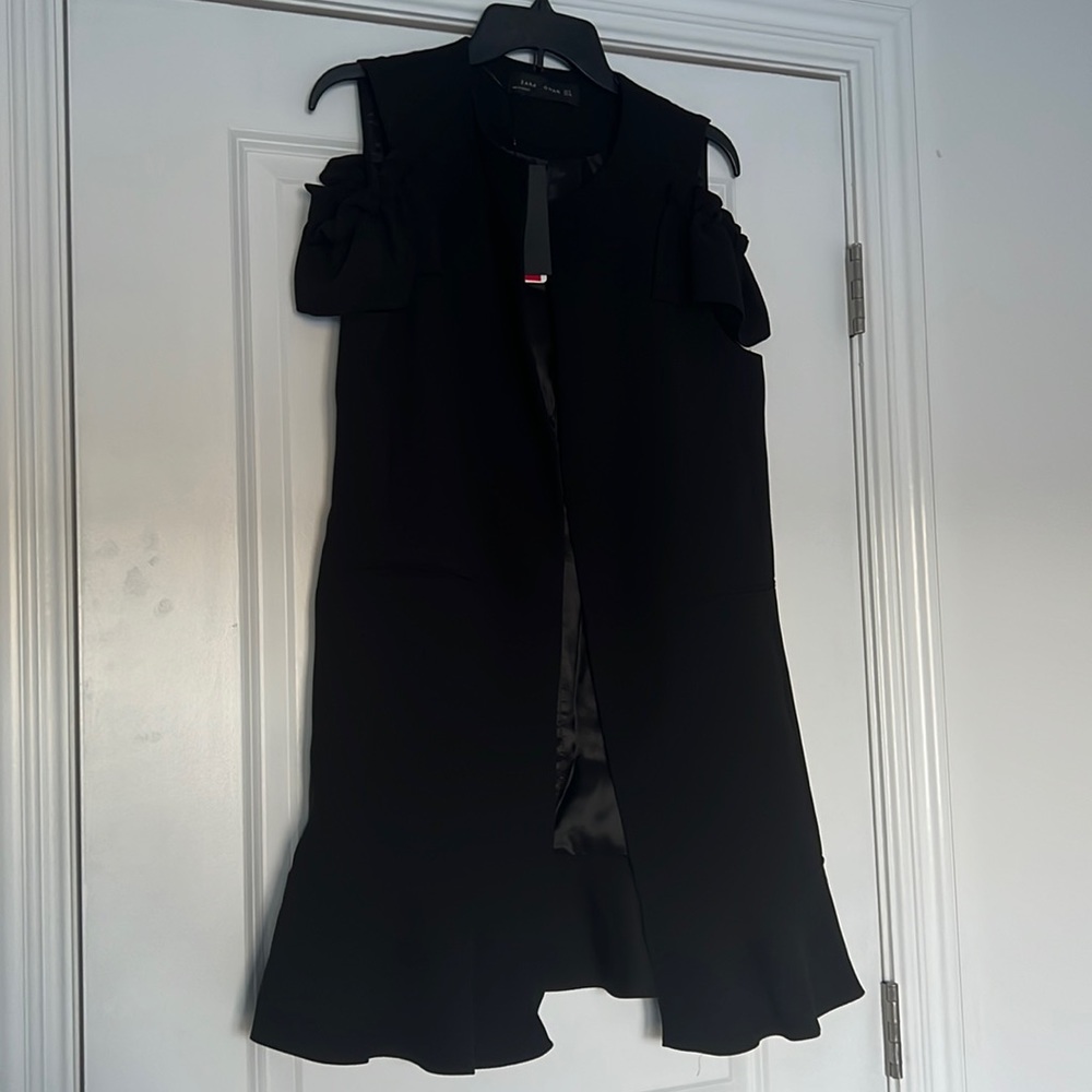 ZARA BLACK LONG VEST WITH CAP SHOULDERS NWT
